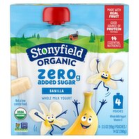 Stonyfield Organic Zero G Added Sugar Banilla Whole Milk Yogurt, 3.5 oz, 4 count