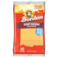 Borden Sharp Cheddar Sliced Cheese, 10 count, 6 oz, 6 Ounce