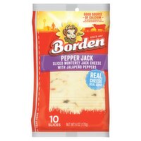 Borden Pepper Jack Sliced Monterey Jack Cheese, 10 count, 6 oz, 6 Ounce