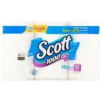 Scott Unscented Bathroom Tissue, 1000 Sheets, 12 count