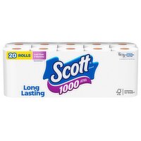 Scott Unscented Bathroom Tissue, 1000 Sheets, 20 count 