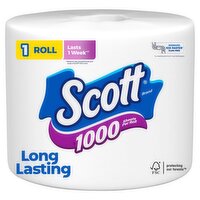 Scott 1000 Long Lasting Unscented Bathroom Tissue, one-ply, 1 count