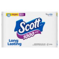 Scott Unscented Bathroom Tissue, 1000 Sheets, 36 count, 36 Each