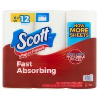 Scott Fast Absorbing Paper Towels Rolls, 6 count