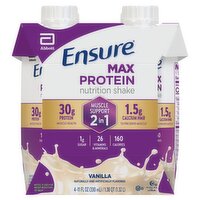 Ensure Max Protein Muscle Support 2 in 1 Vanilla Nutrition Shake, 11 fl oz, 4 Count, 44 Fluid ounce