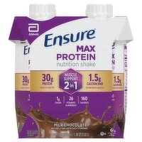 Ensure Max Protein Muscle Support 2 in 1 Milk Chocolate Nutrition Shake, 11 fl oz, 4 Count