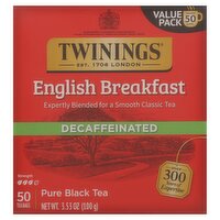 Twinings English Breakfast Decaffeinated Pure Black Tea Bags Value Pack, 50 count, 3.53 oz