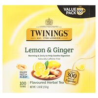 Twinings Lemon & Ginger Flavoured Herbal Tea Bags Value Pack, 100 count, 5.30 oz