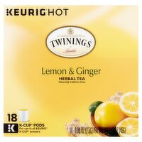 Twinings of London Lemon and Ginger Herbal Tea K-Cup Pods, 0.09 oz, 18 count