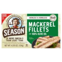 Season Brand Skinless & Boneless Mackerel in 100% Olive Oil, 4.375 oz