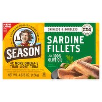 Season Skinless & Boneless Sardine Fillets in 100% Olive Oil, 4.375 oz, 4.38 Ounce