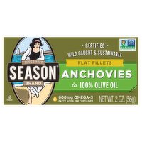 Season Brand Flat Fillets Anchovies in 100% Olive Oil, 2 oz