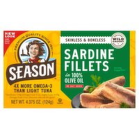 Season Brand No Salt Added Skinless & Boneless Sardines in 100% Olive Oil, 4.375 oz