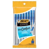 BIC Round Stic Grip Xtra-Comfort Medium Blue Ink Ball Pens, 8 count