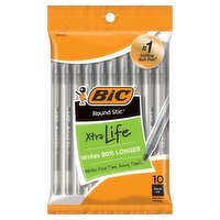 BIC Round Stic Xtra-Life Medium Black Ink Ball Pens, 10 count