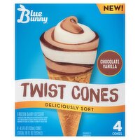 Blue Bunny Twist Cones Chocolate Vanilla Frozen Dairy Dessert, 4.5 fl oz