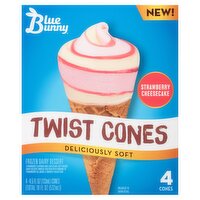 Blue Bunny Strawberry Cheesecake Twist Cones Frozen Dairy Dessert, 4.5 fl oz, 4 count, 18 Fluid ounce