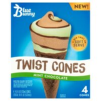 Blue Bunny Twist Cones Mint Chocolate Frozen Dairy Dessert, 4.5 fl oz, 4 count, 18 Fluid ounce