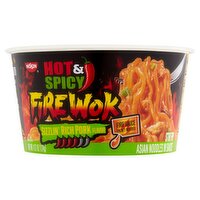 Nissin Hot & Spicy Fire Wok Sizzlin' Rich Pork Flavor Asian Noodles in Sauce, 4.37 oz, 4.37 Ounce