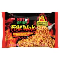 Nissin Hot & Spicy Fire Wok Screamin' Sichuan Beef Flavor Chili Infused Asian Noodles, 3.10 oz