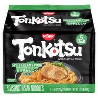 Nissin Tonkotsu Spicy Creamy Pork Seasoned Asian Noodles, 4.58 oz, 5 count