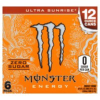 Monster Energy Ultra Sunrise Zero Sugar Energy Drink, 12 fl oz, 6 count