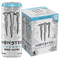 Monster Energy Zero Sugar Zero Ultra Energy Drink, 12 fl oz, 4 count