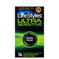 LifeStyles Ultra Sensitive Premium Lubricated Natural Rubber Latex Condoms, 14 count