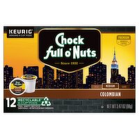 Chock full o'Nuts Colombian Medium Roast Arabica Coffee K-Cup Pods, 12 count, 3.47 oz, 3.5 Ounce