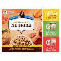 Rachael Ray Nutrish Chunks in Gravy Natural Food for Adult Dogs Variety Pack, 13 oz, 12 count