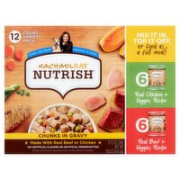 Rachael Ray Nutrish Chunks in Gravy Natural Food for Adult Dogs Variety Pack, 13 oz, 12 count