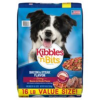 Kibbles 'n Bits Savory Bacon & Steak Flavor Dog Food Value Size, 16 lb