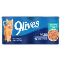 9Lives Pate with Real Chicken & Tuna Cat Food, 5.5 oz, 4 count, 22 Ounce