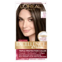 L'Oréal Paris Excellence Creme 4A Dark Ash Brown Level 3 Permanent Haircolor, 1 application