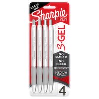 Sharpie S.Gel Medium 0.7mm Black Ink Pen, 4 count