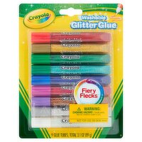 Crayola Fiery Flecks Washable Glitter Glue, 9 count, 3.1 oz