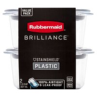 Rubbermaid Brilliance 1.3 Cup StainShield Plastic Containers Value Pack, 2 count