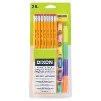 Dixon No.2 Pencils, Eraser Toppers, Pencil Grips, Pencil Sharpener Variety Pack, 25 count