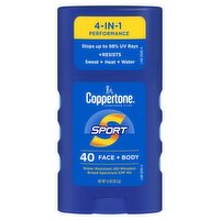 Coppertone Sport 4-in-1 Performance Face + Body Broad Spectrum Sunscreen Stick, SPF 40, 1.5 oz