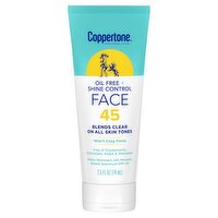 Coppertone Oil Free + Shine Control Face Broad Spectrum Sunscreen Lotion, SPF 45, 2.5 fl oz, 2.5 Fluid ounce