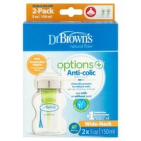 Dr Brown's Natural Flow Options+ 5 oz Wide-Neck Anti-Colic Bottle, Level 1, 0m+, 2 count