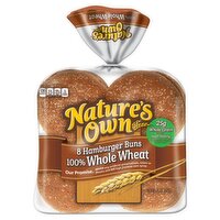 Nature's Own 100% Whole Wheat Hamburger Buns, 8 count, 15 oz