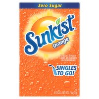 Sunkist Singles To Go Zero Sugar Orange Drink Mix, 6 count, 0.74 oz