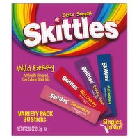 Skittles Singles To Go! Zero Sugar Wild Berry Drink Mix Variety Pack, 30 count, 2.88 oz
