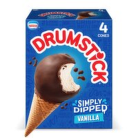 Nestlé Drumstick Simply Dipped Vanilla Frozen Dairy Dessert Cones, 4 count, 18.4 fl oz