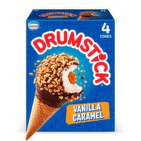 Nestlé Drumstick Vanilla Caramel Frozen Dairy Dessert Cones, 4 count, 18.4 fl oz