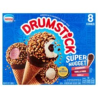 Nestle Drumstick Super Nugget Strawberry Vanilla Fudge Frozen Dairy Dessert, 8 count, 36.8 fl oz