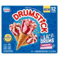 Nestle Drumstick Lil' Drums Vanilla Strawberry Frozen Dairy Dessert Cones, 12 count, 27 fl oz