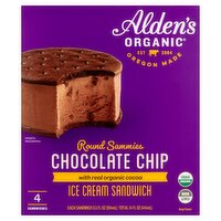 Alden's Organic Round Sammies Chocolate Chip Ice Cream Sandwich, 3.5 fl oz, 4 count