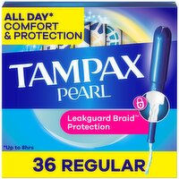 Tampax Pearl Tampons, with LeakGuard Braid, Regular Absorbency, Unscented, 36 Count, 36 Each